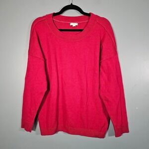 J Jill Crew Neck Knit Sweater Magenta Pink Cotton Blend Women's Medium